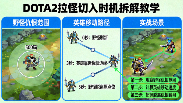 DOTA2拉怪切入时机拆解教学示意图