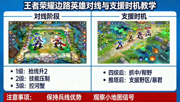 王者荣耀边路英雄对线与支援时机教学图